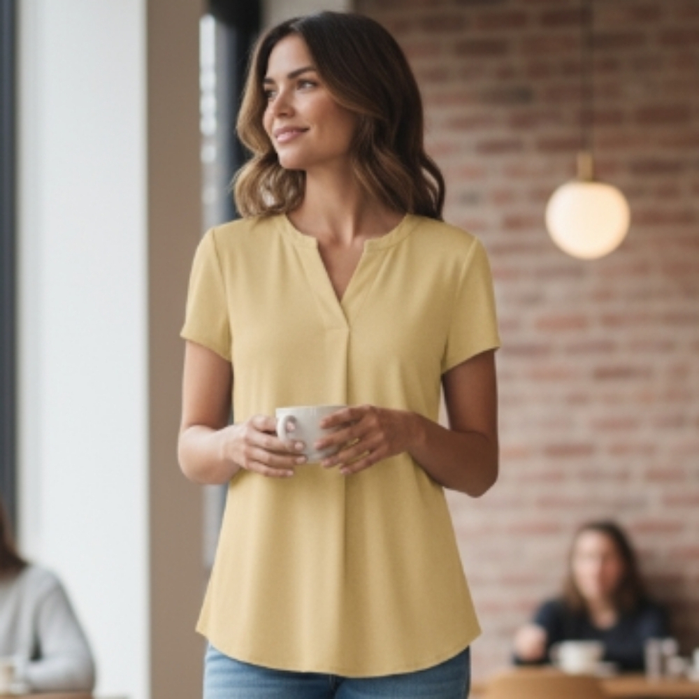 CLEARANCE Bobeau Sunny yellow v neck top